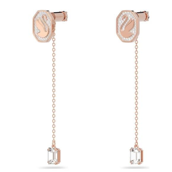 Swarovski Iconic Swan Drop Earrings, Pink and Rose Gold Tone  Swarovski Signum Drop Earrings, Swan, White, Rose Gold-Tone Plated